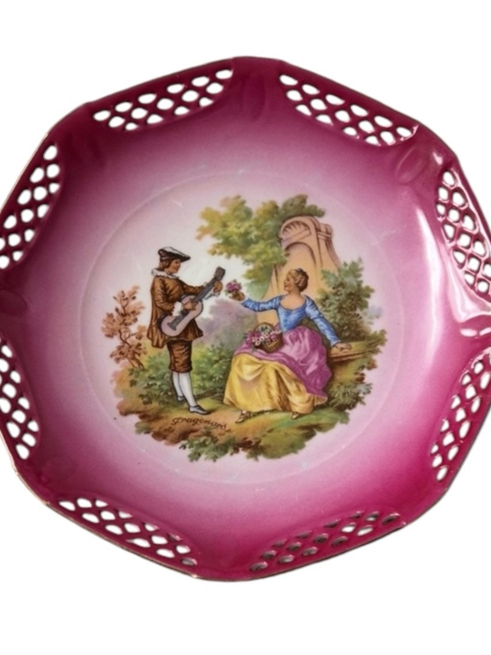 Vintage German Porcelain Pierced Lattice Courting Couple Plate